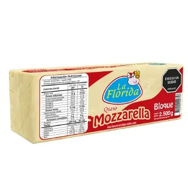 Quesos La Florida Bloque 2500gr Queso Mozzarella